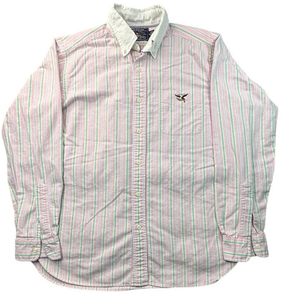 American Living Striped Button Down Cotton Shirt Oxford Preppy